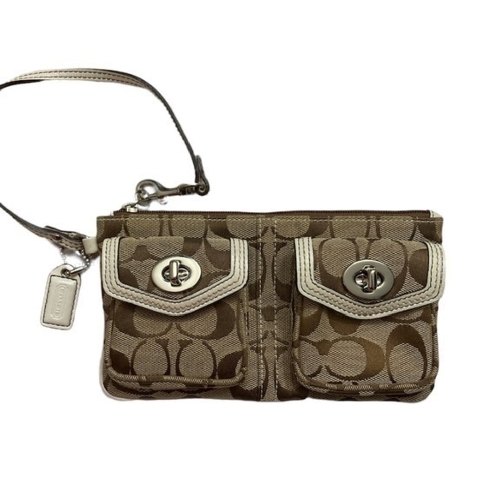 Coach rare double pocket wristlet  brown khaki